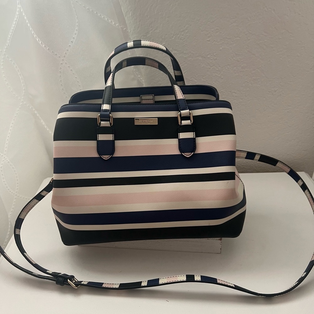 Kate Spade Pink and Black Satchel with Bold Stripes